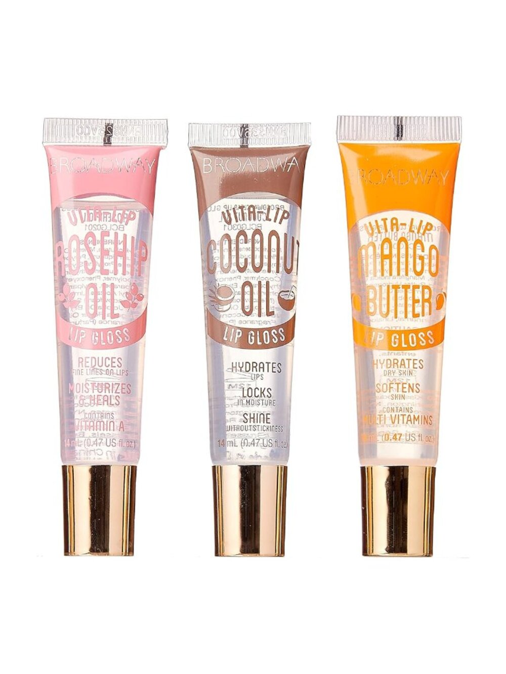 Ruby Kisses Broadway Vita-Lip Clear Lip Gloss (3 Pack Mango Butter, Rosehip